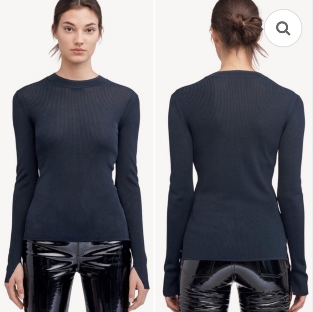 Rag & Bone Sylvie Ribbed Long Sleeve Top Navy Blue XSmall